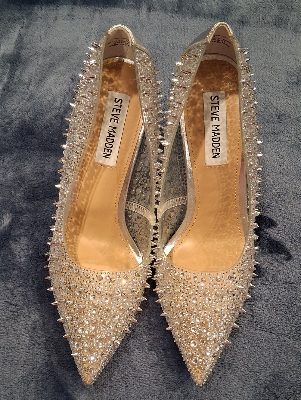 Steve Madden Crystal & Spike Embellished Pointed Flats in Silver